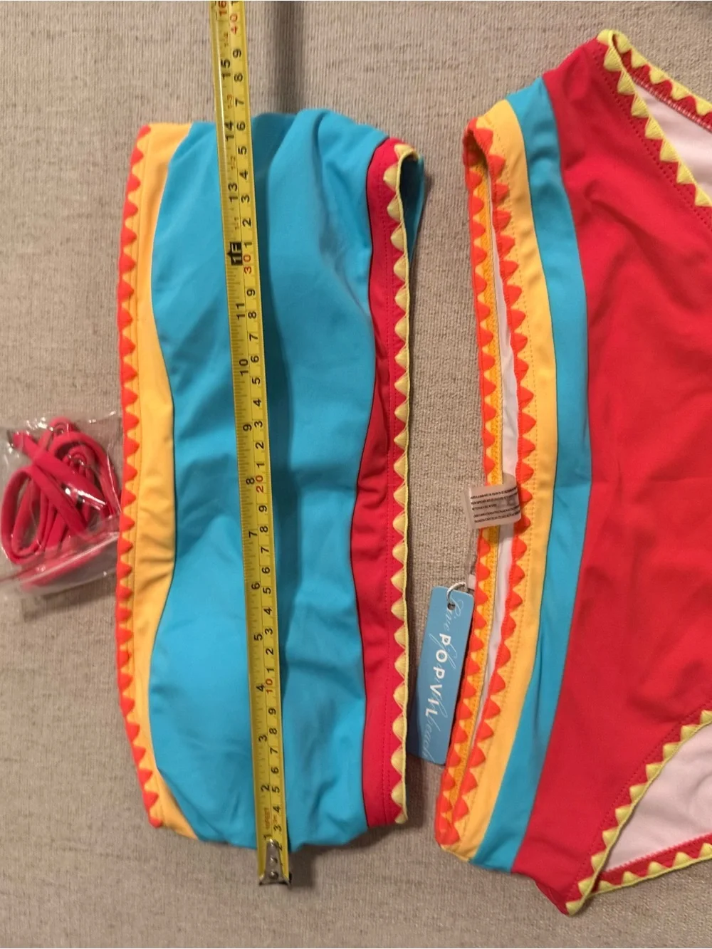 Girls' Colorblock Bandeau Bikini Set in Blue, Red & Yellow